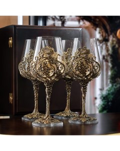 Набор 4 бокала для вина Лоза Роял в деревянной шкатулке 13000558 Город подарков