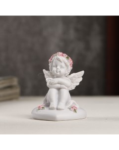 Сувенир полистоун Белоснежный ангел в розовом веночке на сердце 6 2х5х4 5 см Nobrand