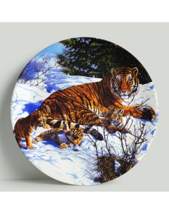 Декоративная тарелка Тигрица с тигрятами 20 см Wortekdesign