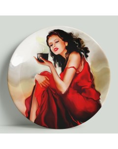 Декоративная тарелка Девушка с кофе 20 см Wortekdesign