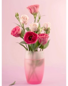 Картина Букет белых и розовых цветов эустомы в стеклянной вазе Woozzee