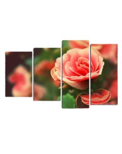 Модульная картина состоит из четырех частей полиптих Алая роза Nobrand
