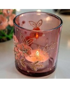 Подсвечник под чайную свечу кружевное лето стекло темно розовый 7х8 см ABT620180 темно No