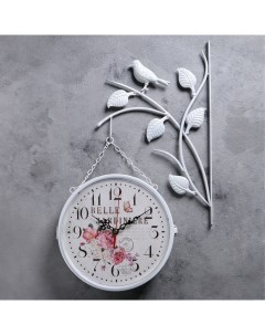 Часы настенные двойные серия Садовые Птичка на ветке d 23 см белые Nobrand