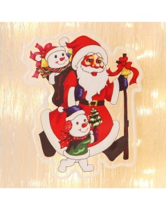 Наклейка на стекло Дед Мороз со Снеговиками малышами в наушниках 11х15 см 2 шт Nobrand