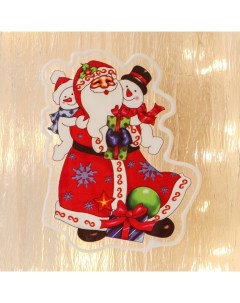 Наклейка на стекло Дед Мороз со Снеговиками малышами 10x13 см 3 шт Nobrand