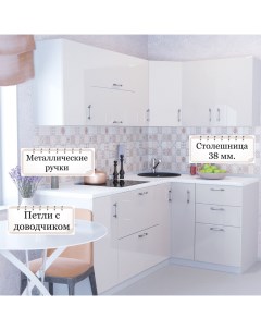 Угловая кухня Ксения МДФ 1 4х2 1 м Белый глянец Карандаш