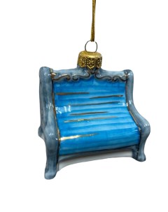 Елочная игрушка Скамейка голубая фарфор Лефортовский фарфор