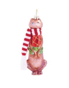 Игрушка на елку Кошка в полосатом шарфике 14 5см Holiday classics