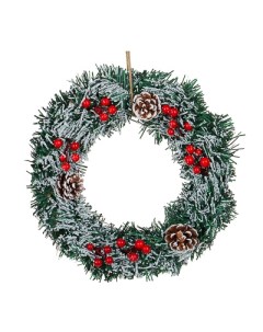СНОУ БУМ Венок рождественский заснеженный с шишками и ягодами 30см ПВХ дерево Nobrand