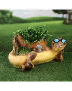 Фигурное кашпо Крокодил с бамбуком 10361483 бежевый 24х21см 1 шт Хорошие сувениры