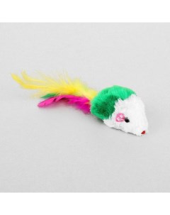 Игрушка для кошек Малая мышь с перьями 5 см микс цветов Пижон