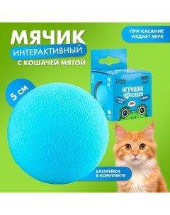 Игрушка для кошек Мячик интерактивный Лягушка с мятой Пушистое счастье