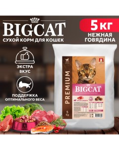 Сухой корм для кошек BIG CAT для взрослых всех пород Нежная говядина 5 кг Зоогурман