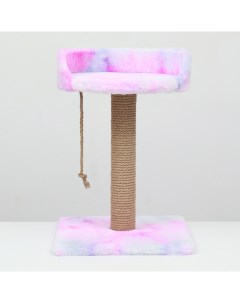 Столбик когтеточка с лежаком розово белая искусственный мех 35 х 35 х 50 см Nobrand