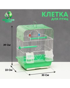 Клетка для птиц квадратная с кормушками зеленая металл 35 х 28 х 39 см Пижон