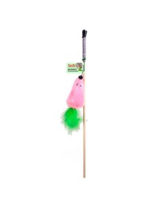 Дразнилка для кошек Мышь с хвостом перо на веревке с кошачьей мятой розовая Gosi