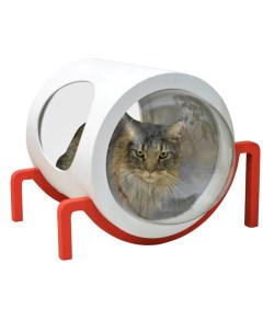 Домик для кошек капсула напольный белый с красным M 65х48х39 4 см Petsapartments
