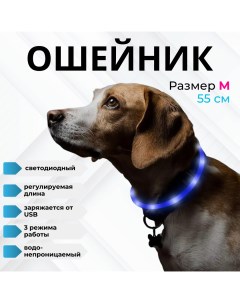 Ошейник для собак Walk со светодиодами синий силикон 55 см Zdk