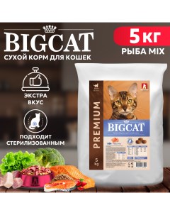 Сухой корм для кошек BIG CAT для взрослых всех пород Рыба MIX 5 кг Зоогурман