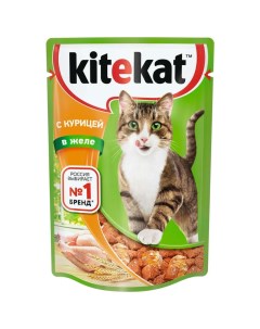 Влажный корм для кошек кусочки в желе курица 28 шт по 85 г Kitekat