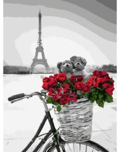 Картина по номерам Красные цветы в корзинке на фоне Эйфелевой башни 30x40 Цветной