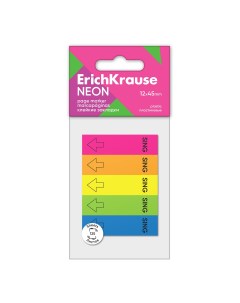Клейкие закладки пластиковые Neon 61556 12х45 мм 125 листов 5 цветов Erich krause