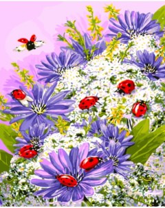 Картина по номерам Божьи коровки на цветах холст на подрамнике 50х40 см Цветной
