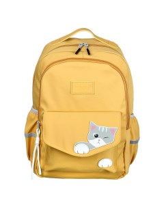 Рюкзак подростковый 43x30x18см аппликация в форме котика горчичный 254 556 Галамарт