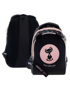 Рюкзак школьный Sreet Мур Мяу 40 х 26 х 19 см эргономичная спинка розовый чёр Hatber