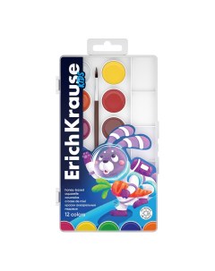 Краски акварельные Kids Space Animals 61363 с УФ защитой 12 цветов и кистью Erich krause