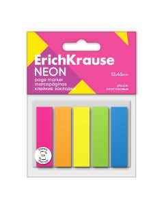 Клейкие закладки пластиковые Neon 61558 12х45 мм 125 листов 5 цветов Erich krause