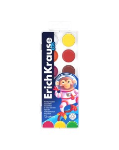 Краски акварельные Kids Space Animals 61360 медовые с УФ защитой 12 цветов Erich krause