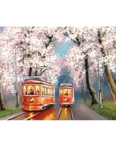 Картина по номерам Премиум Романтика весенних трамваев холст 40х50 см Цветной
