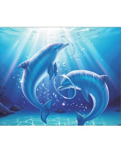 Алмазная мозаика Дельфины в игре полн выкладка 40х50 см круглые непрозр стразы Цветной