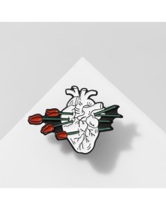 Значок Сердце с тюльпанами цветной в чёрном металле Queen fair