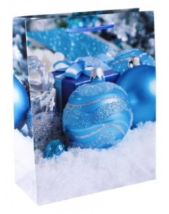 Пакет подарочный Голубые новогодние шарики 14х20х65 см Optima