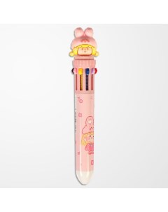 Ручка шариковая 10 цветная 0 5мм Шапочка розовая штрихкод на штуке Nobrand