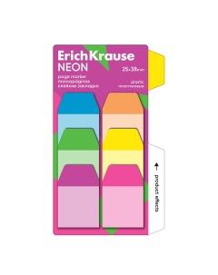 Клейкие закладки пластиковые Neon 61585 25X38 мм 60 листов 6 цветов Erich krause