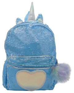 Рюкзак детский с пайетками Единорог с сердцем Bright Dreams голубой с помпоном Михимихи