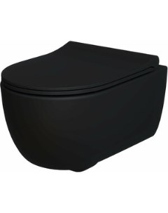 Унитаз подвесной безободковый Abner с тонким сиденьем микролифт матовый черный 103T20201R 102T20201S Ambassador