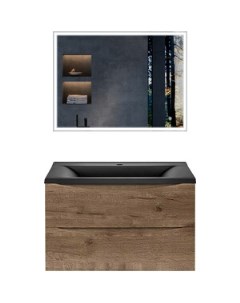 Мебель для ванной Mia 80х45 V Oak черная раковина Vincea