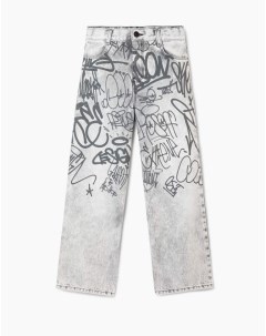 Серые джинсы Long Leg с принтом для девочки Gloria jeans
