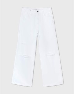 Белые джинсы Long leg с рваным дизайном для девочки Gloria jeans