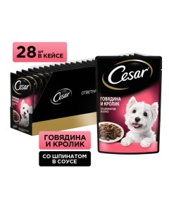 Пауч для собак Говядина кролик и шпинат 85 г упаковка 28 шт Cesar