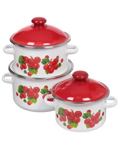 Набор посуды эмалированная сталь 6 предметов кастрюли 2 3 4 л индукция Калина красная 15 N15BY84 N15 Сибирские товары