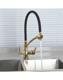 Смеситель для кухни гибкий излив с картриджем с подключением к фильтру черный золото G4398 13 Gappo