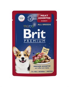 Premium пауч для взрослых собак всех пород кусочки в соусе Мясное ассорти 85 г Brit*