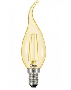 Лампа LED филамент CW 7W E14 6500 свеча на ветру прозрачная золотая General