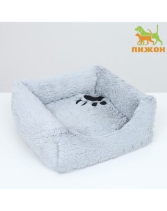 Лежак с подушкой BELKA квадратный пухлый мех сатин периотек серый 45x45x15 см Пижон